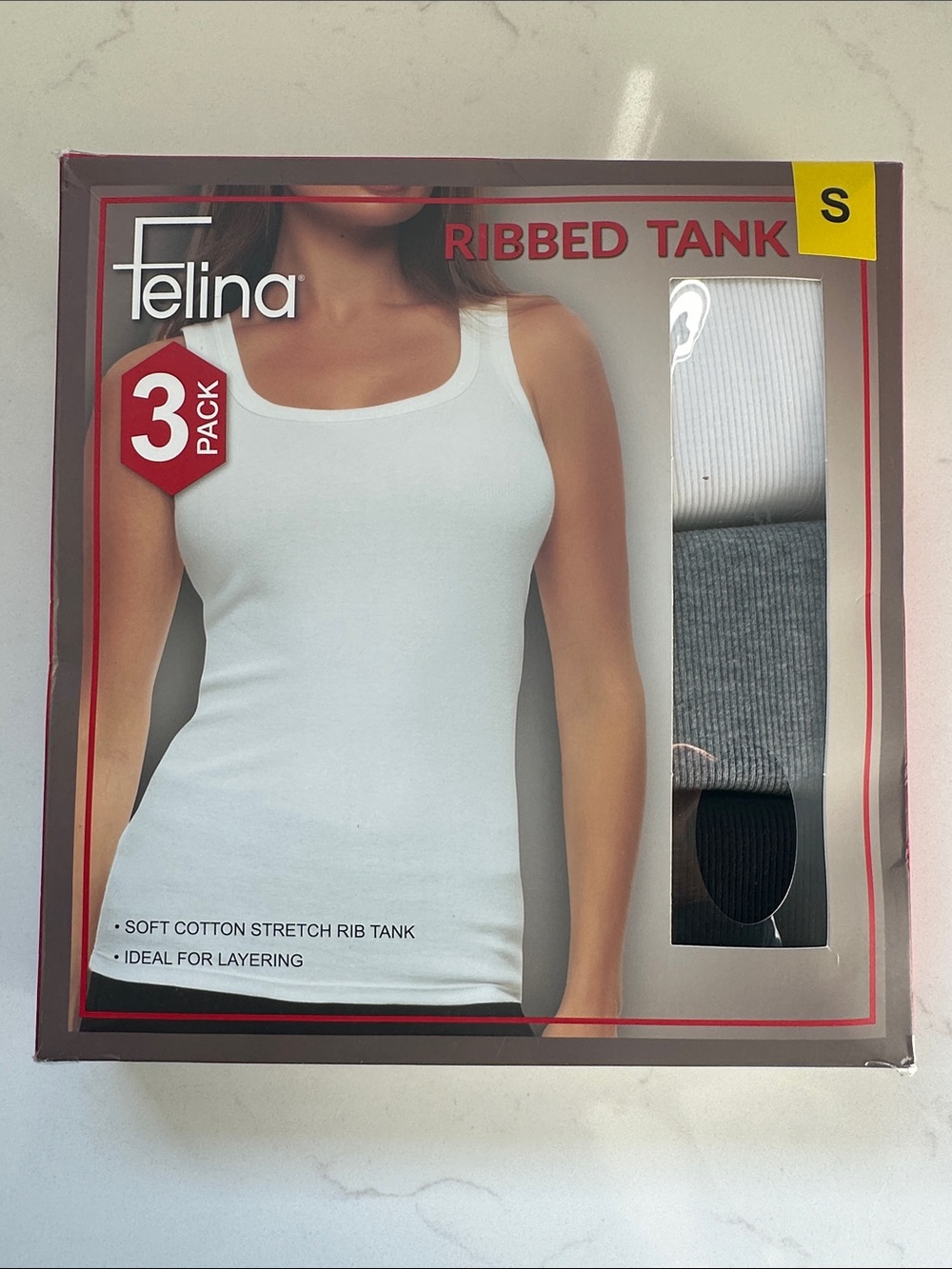 FELINA Ribbed Tank 3-Pack in White, Gray, Black